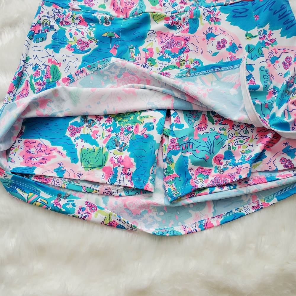 Lulu-B Blue Pink Floral Print Skort - Picture 2 of 3